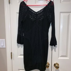 Free People black lace bodycon dress fluted Sleeve